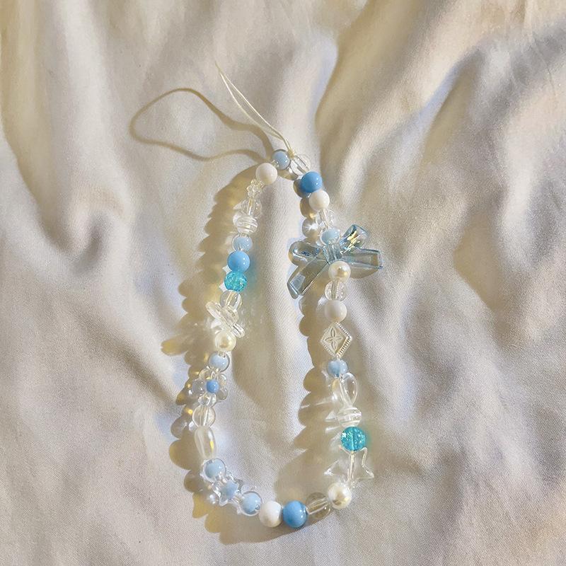 Bracelet de perles d'amour pour femmes, petit nœud en cristal frais, fleurs, amour, chaîne de téléphone portable, anti-chute, accessoires de coque de téléphone portable, DIY