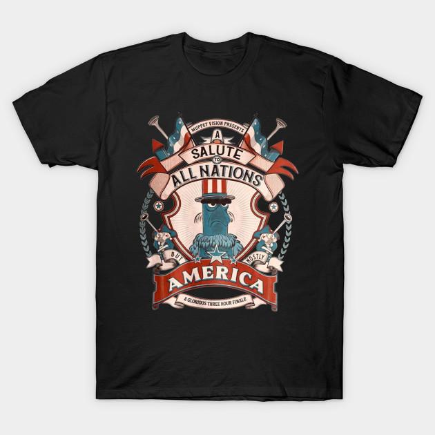 

Men Black Print T-shirt Salute All Nations America - Patriotic Sam Eagle Muppets 4Th July Firework Celebration No-Cut Transfer Paper Print Cotton Tshi 3XL чорний