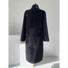 Winter Lang Schwarz Luxuriös Elegant Stilvoll Dick Warm Flauschig Zottelig Weich Faux Nerz Pelzmantel Damen Stehkragen Schärpen