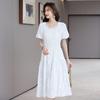 Summer New Round Neck Design Embroidery Dress with Waist Temperament and Thin Holiday Style Dress