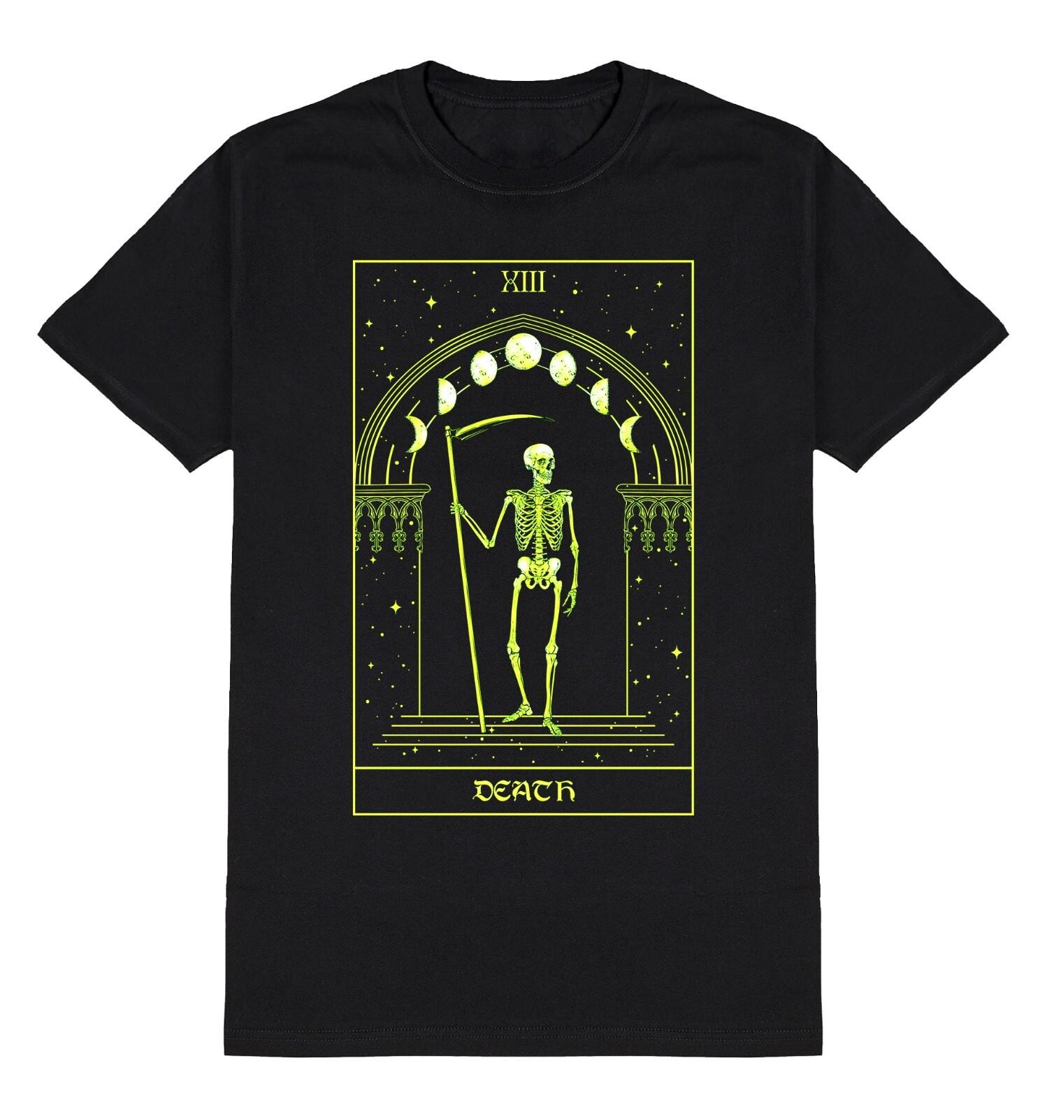 Death Tarot Card T-Shirt Mens Womens Tees Top Mens Goth Grim Reaper Skeleton Gothic Horror Clothing S