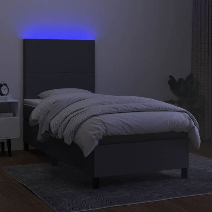 Maison Exclusive - Slat Bed Base with Mattress and LED Dark Grey 90x200cm