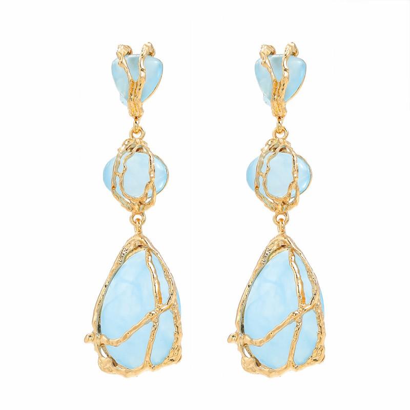 Boho Chic Layered Resin Alloy Earrings Women Geometric Statement Earring In Blue Purple Pink Blue