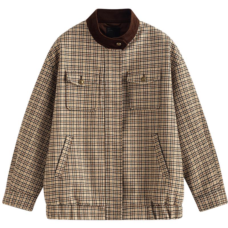 

INMAN Miu Plaid Wool Blend Mock Neck Short Coat S
