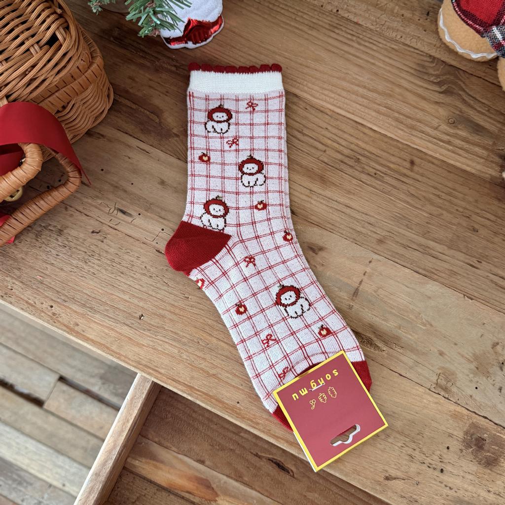 Songmu Songmu "Lucky Puppy Silk Wool Red Socks Medium Tube Socks Warm New Year Stacking Socks