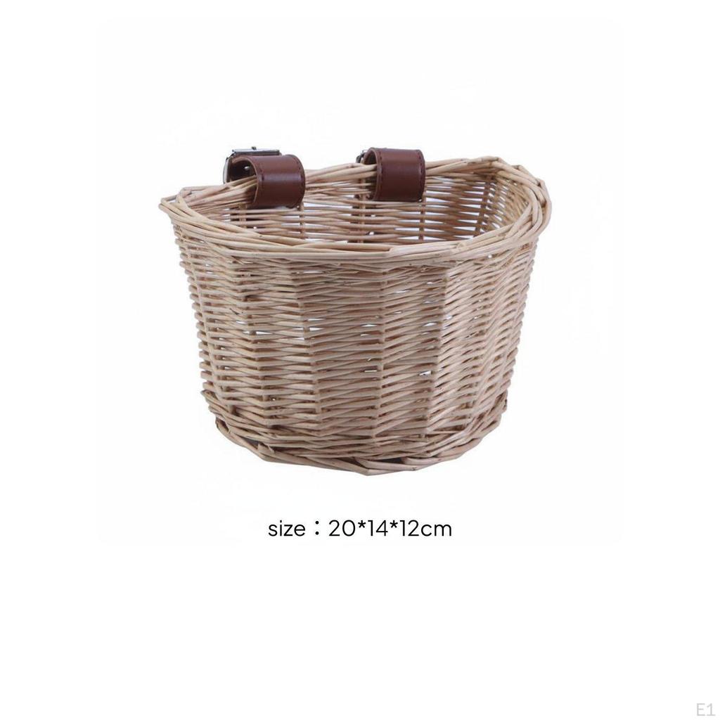 Woven Wicker Basket Vintage Style Front Cycle for Biking Natural Wood S