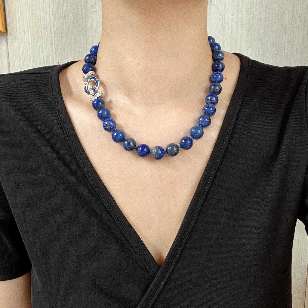 12Mm High Quality Large Particle Natural Lapis Lazuli Necklace Collarbone Chain