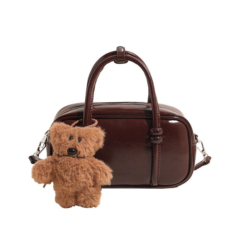 Retro Niche Portable Bowling Bag Women's 2025 New Korean Version Simple and Versatile PU Solid Color Shoulder Messenger Bag