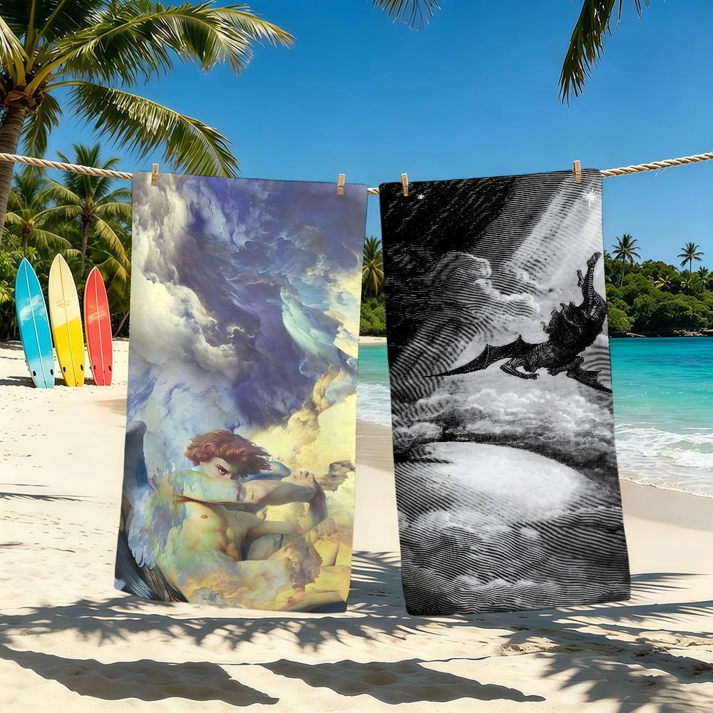 Towel Angel For Outdoor Camping Cool Beach Towel Lucifer Super Absorbent Quick-Drying Summer Towel