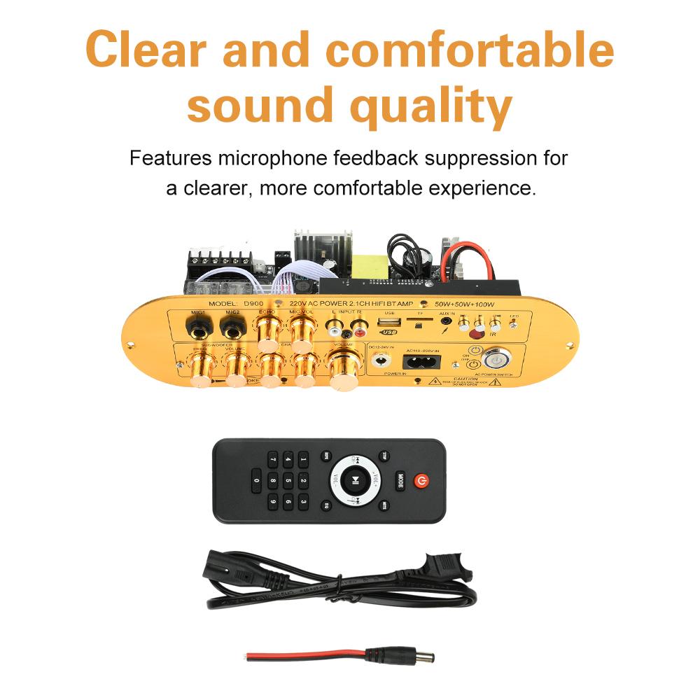 D900 2.1 Channel Bluetooth Amplifier Board High Power Subwoofer Digital Amp for Home Use DC 12-24V AC 110-220V 50W+50W+100W