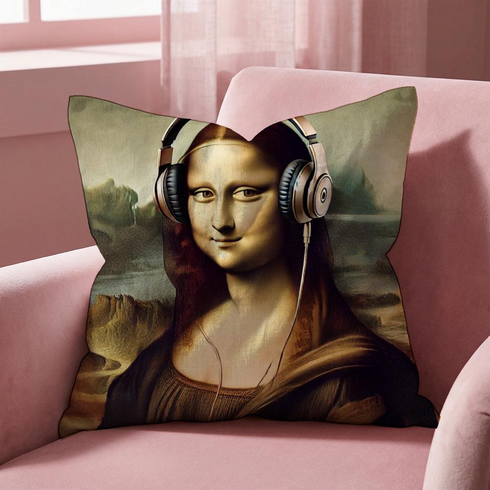 Modern Art Funny Mona Lisa Cushion Cover Multi-Scene Pillow Cover for Home & Car - Reversible, Soft & Durable for Daily Use
