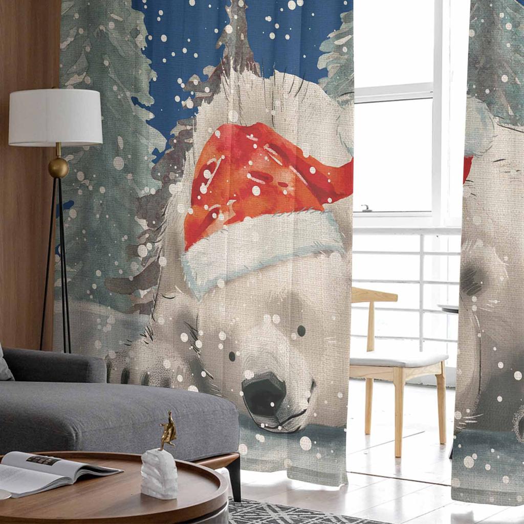 Christmas Snowflake Bear Curtains For Living Room Bedroom Home Decoration Window Voile Tulle Curtain Drapes