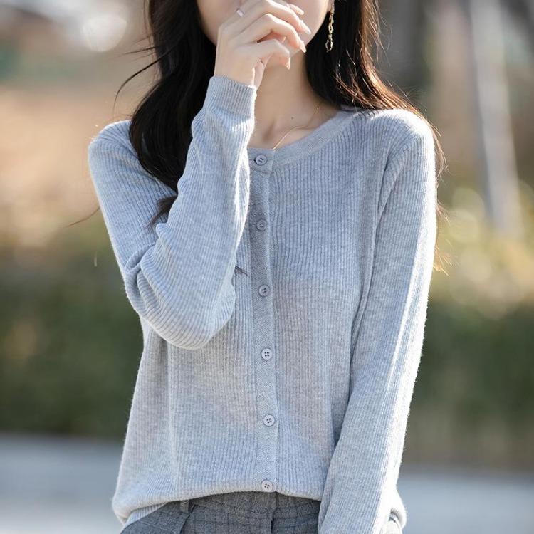 Korean Style Loose Long Sleeve Womens Cardigan Sweater Mini Coat Spring New Round Neck Knitted Outerwear