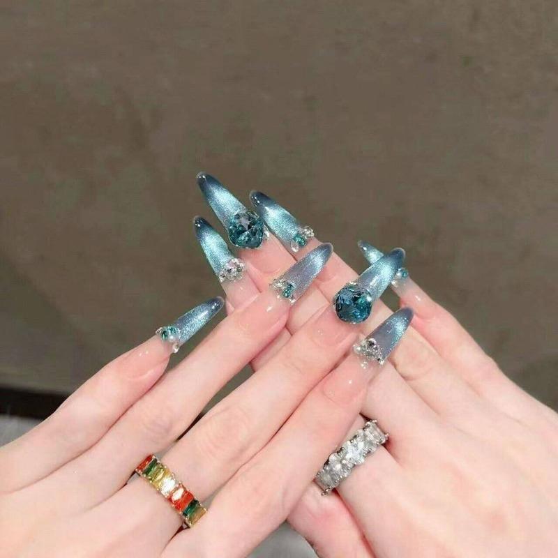 Cat's Eye Wearing Nail Pure Hand-made Nail Piece Fake Nail Wearing Nail Piece Advanced Sense Thin Dog Long
