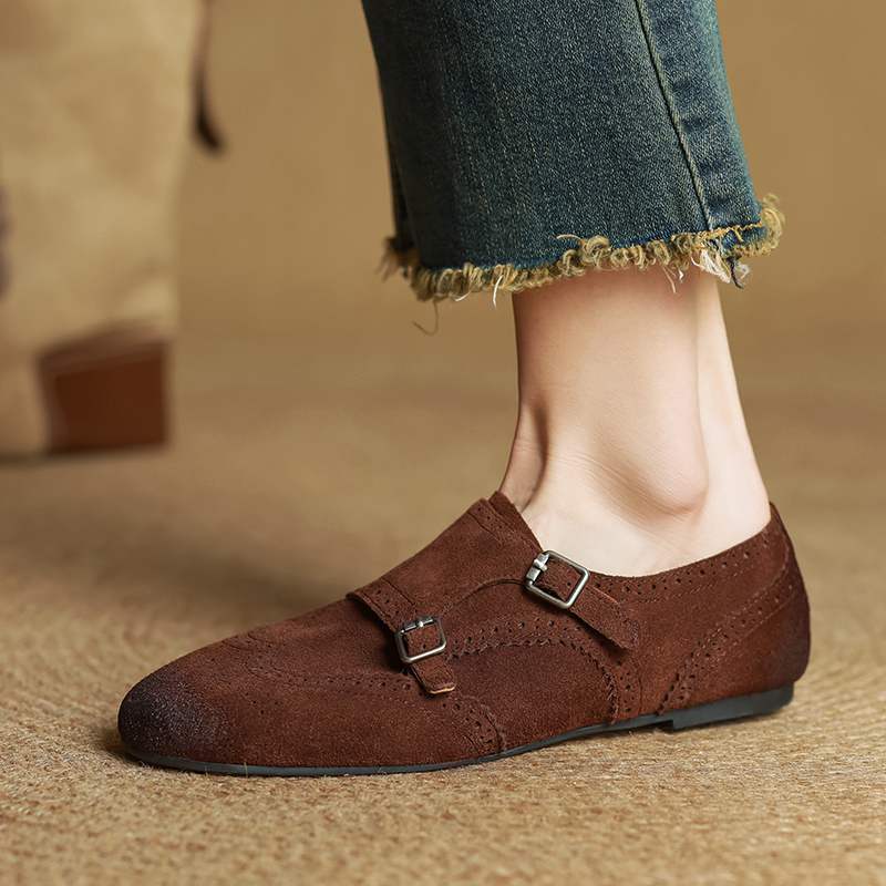 Krazing Pot Cow Skin Fashion Spring Autumn Low Heels metal buckle Oxford Shoes Women Round Toe Leisure Brogues flats