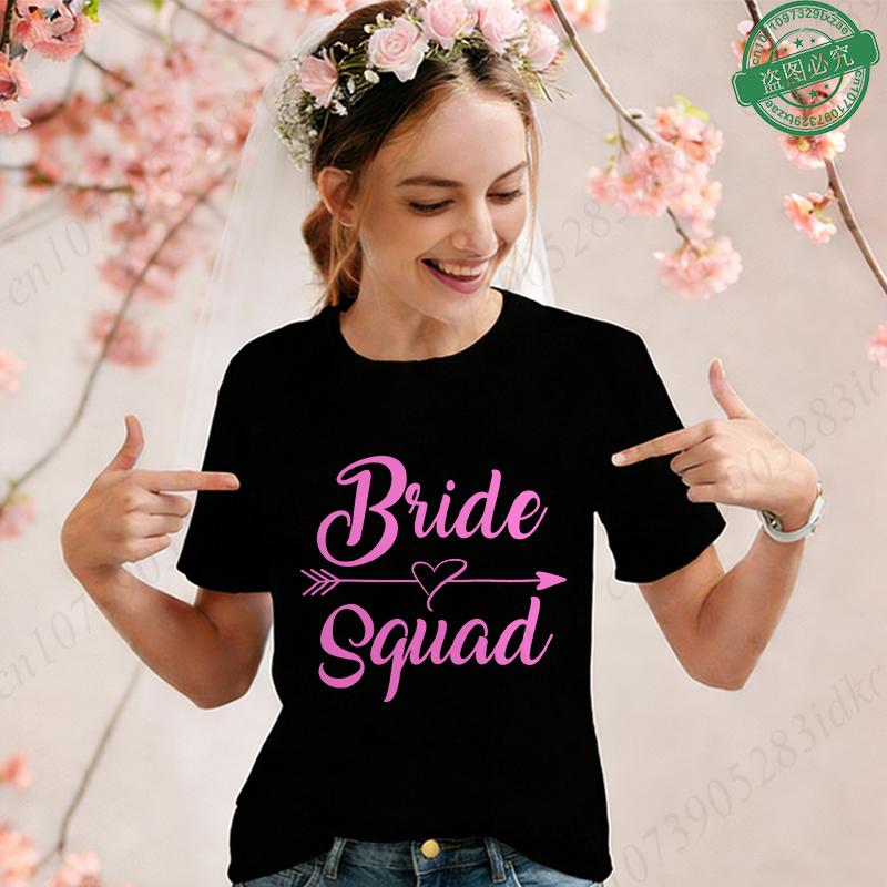 Team Bride Squad Matching T-Shirts, Arrow Heart Graphic Tees, Short Sleeve O Neck Tops for Bachelorette Party & Bridal Shower