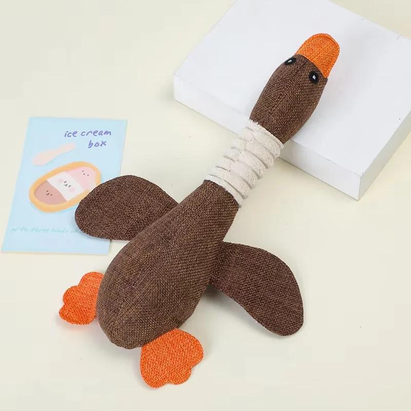 

Interactive Squeaky Plush Duck Dog Toy for Chewing Teething Puppy Eco Friendly Durable Pet Supplies Chew Toys for Small XS коричневый