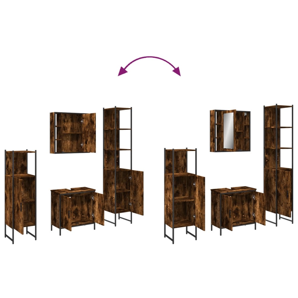 4 Piece Bathroom Furniture Set Smoked Oak Wood Based Material