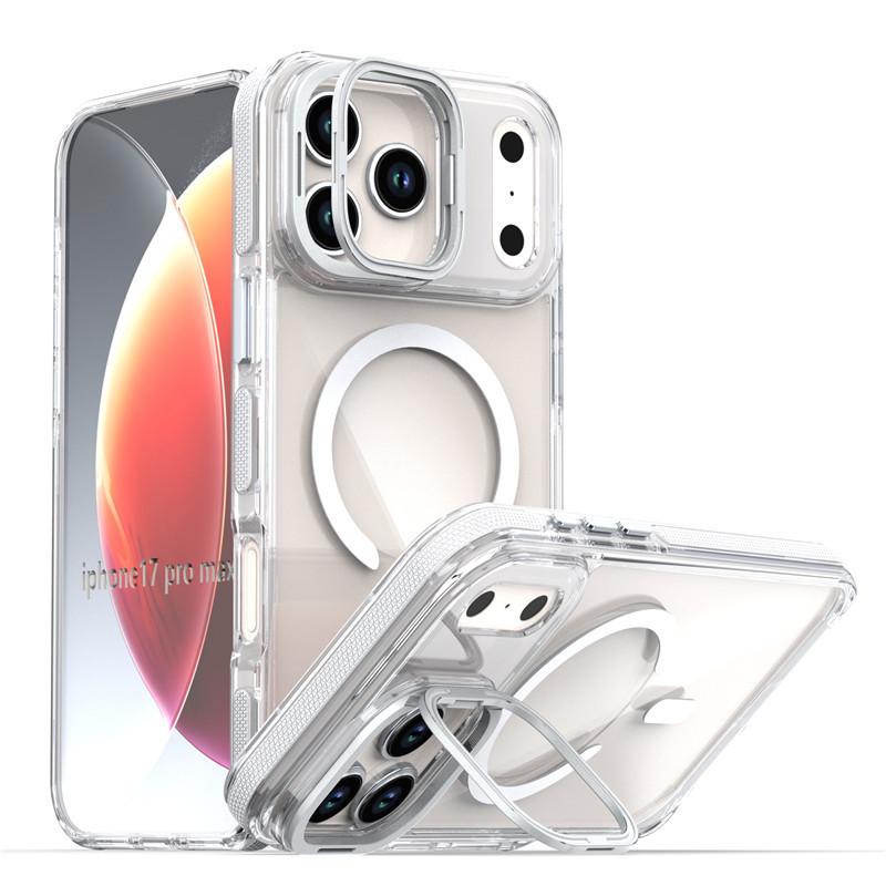 Applicable To IPhone17 Pro Transparent Magnetic Bracket Mobile Phone Case Apple 16 15Pro Max Independent Metal Buttons