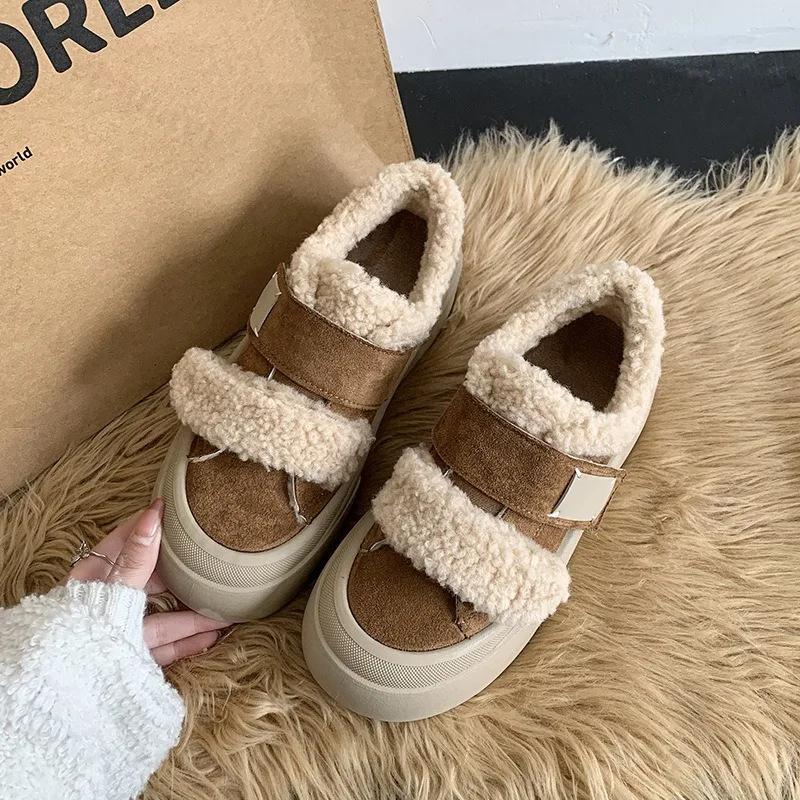 Retro Warm Thickern Hairy Vulcanize Shoes for Women 2026 Winter New Fashion Versatile Soft Plush Comfortable Chunky Cotton Shoes