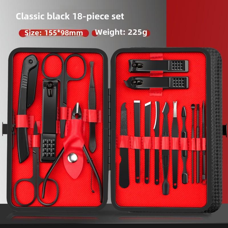 24-Piece Stainless Steel Nail Care Set - Black & Red