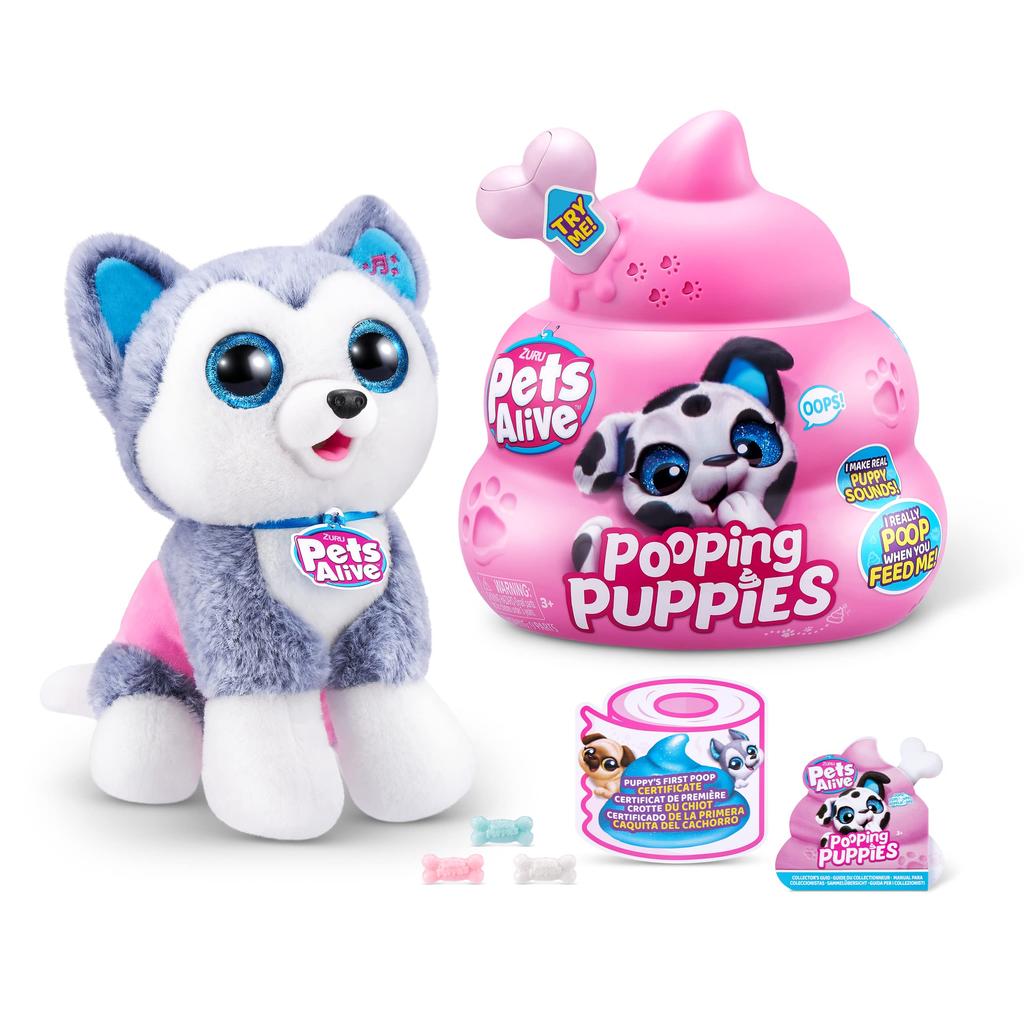 ZURU Surprise Puppy Plush Pets Alive Pooping Puppies (Husky) Super Soft Plush Toy Interactive Toy Pet Electronic Pet Puppy for Girls and Kids