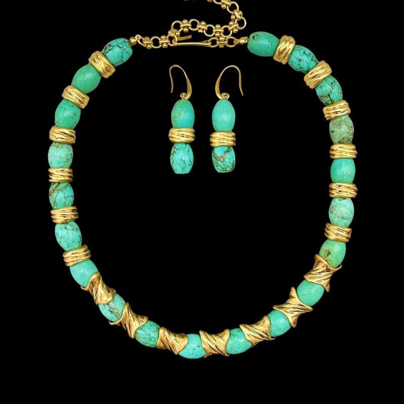 Винтажный Ретро Тяжелая Промышленность Натуральный Зеленый Сосна Темперамент Универсальный Высококлассный Набор Колье Браслет Серьги