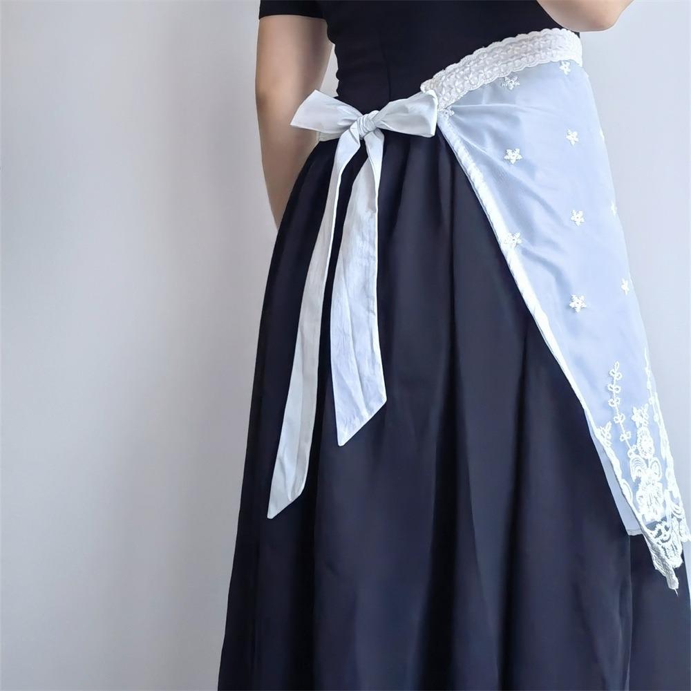White Lace Embroidered Half Waist Apron Waterproof Cottagecore Kitchen Cooking Apron