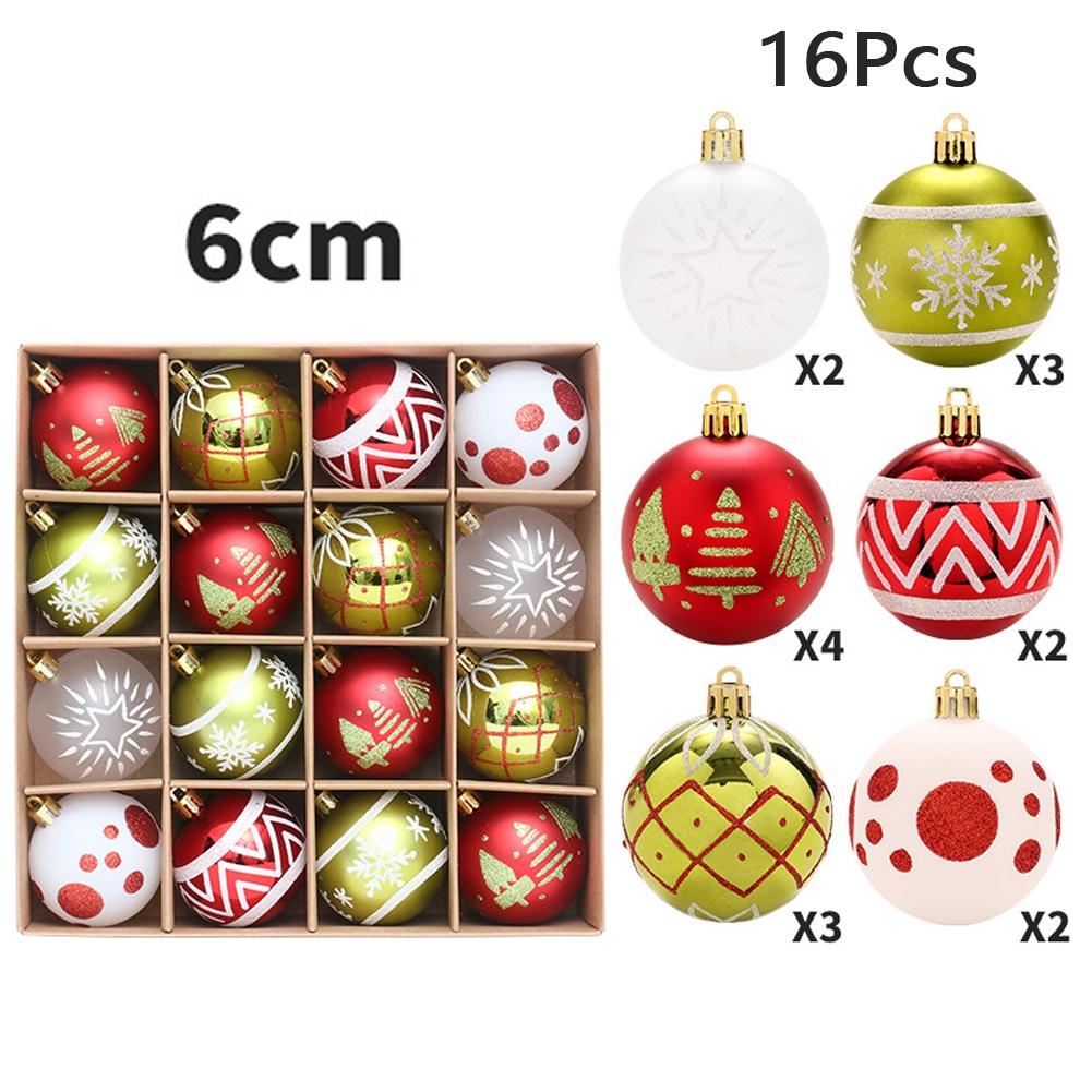 For Christmas Tree Ornaments Set of 16 Glittering Hanging Balls for Holiday Decorations Plastic with Hanging Loops
