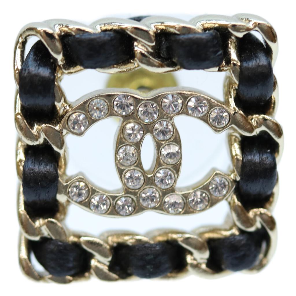 Chanel B21V Gold Plated Rhinestone Braided Square Earrings Earring goldUsed