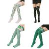 Women St. Patrick's Day Thigh High Striped Shamrock Socks Over Knee Stockings