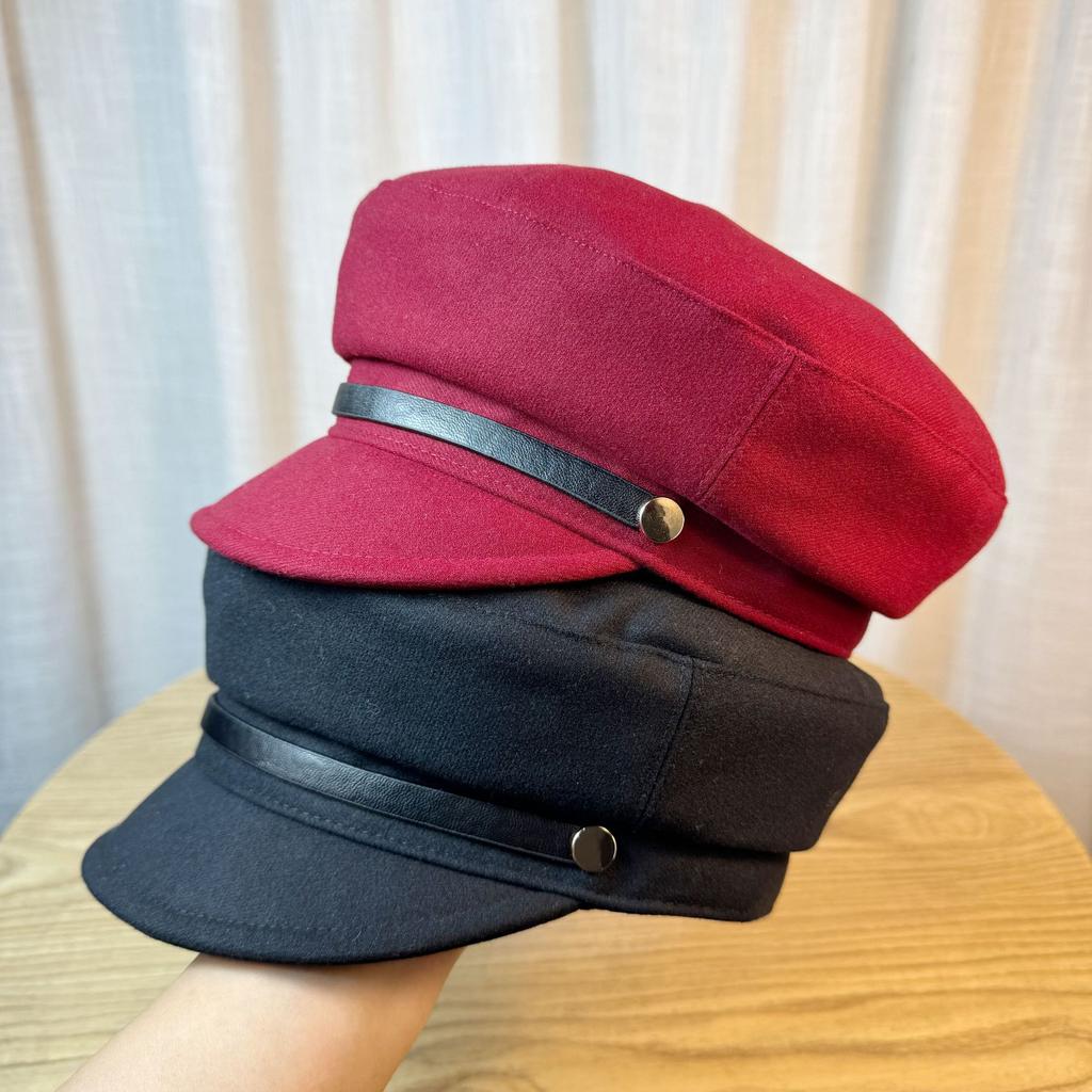 Autumn and Winter Slim Casual Short Cover Warm Woolen Flat Hat Women's Fashion Cloud Octagonal Hat Niche Trend