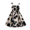 Girls' Fashion Dress Summer Floral Print Strapless Halter Neck High-Waisted Elegant Dress