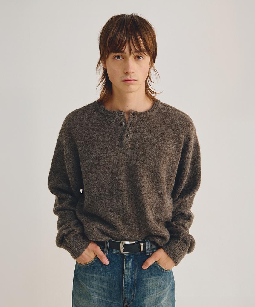 LMOOD Pablo Brushed Mohair Wool Henley Neck Knit (3 Colors)