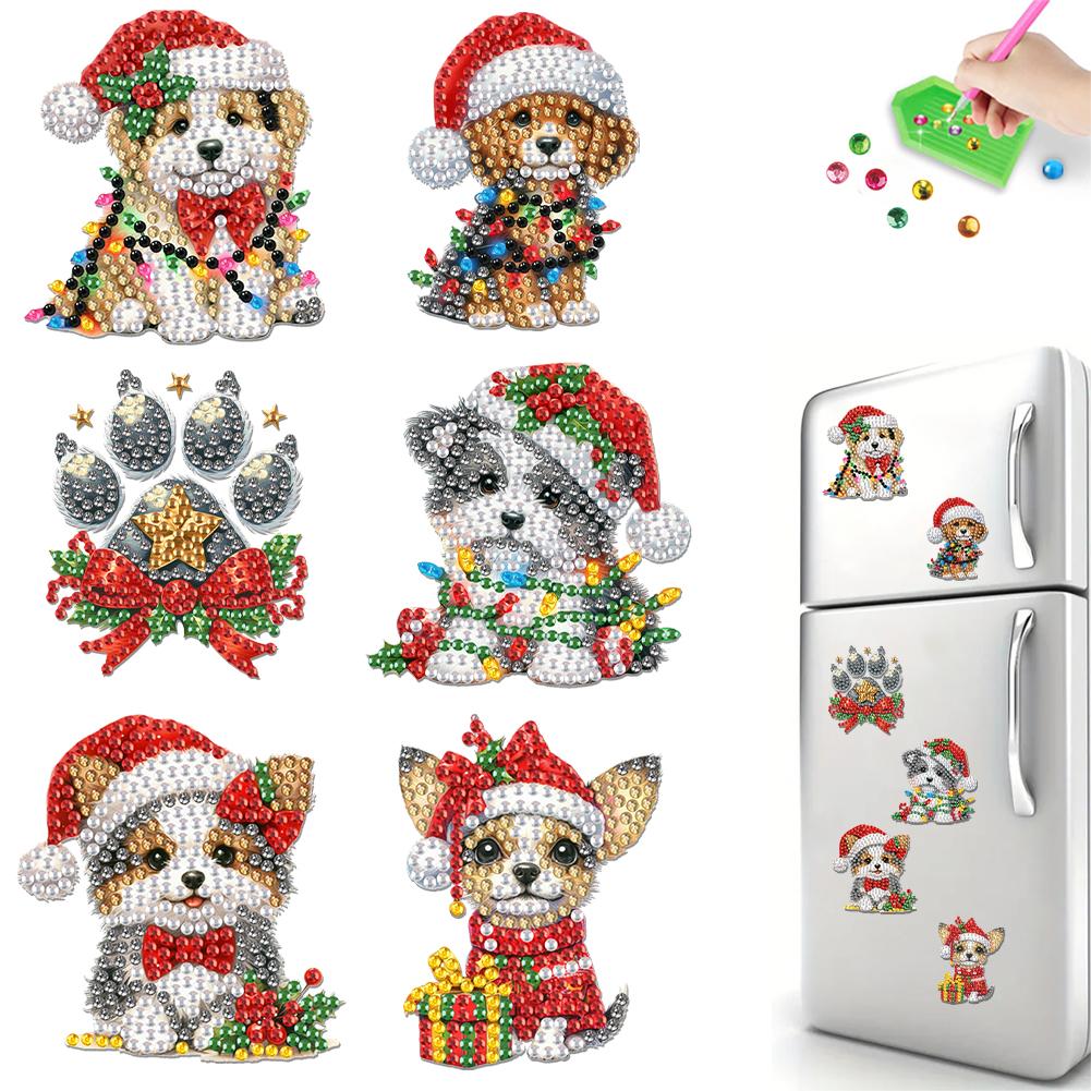 6Pcs Acrylic Christmas Santa Claus Diamond Art Fridge Magnet Diamond Painting Refrigerator Magnet for DIY Crafts Party Gift