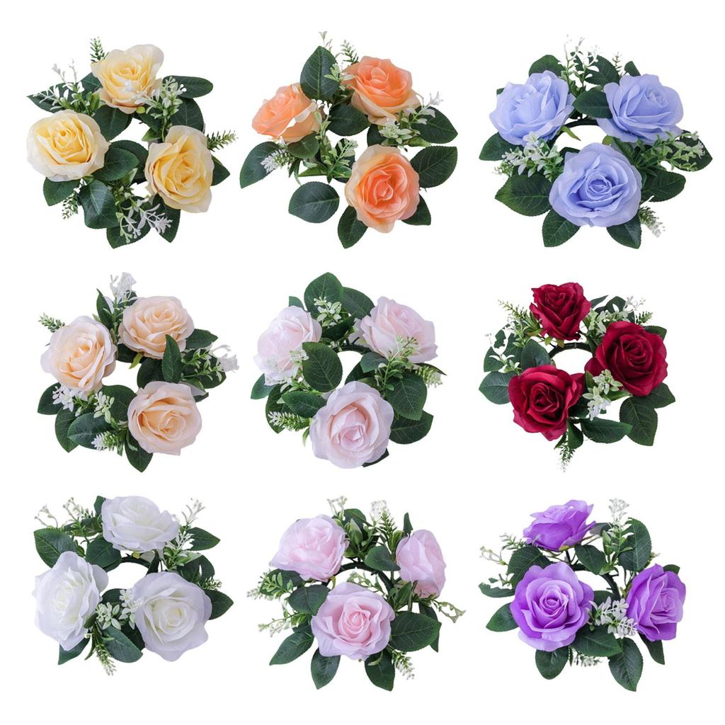Candle Rings Wreaths Decorative 9inch Artificial Floral Flower Garland for Christmas Tabletop Wedding Thanksgiving