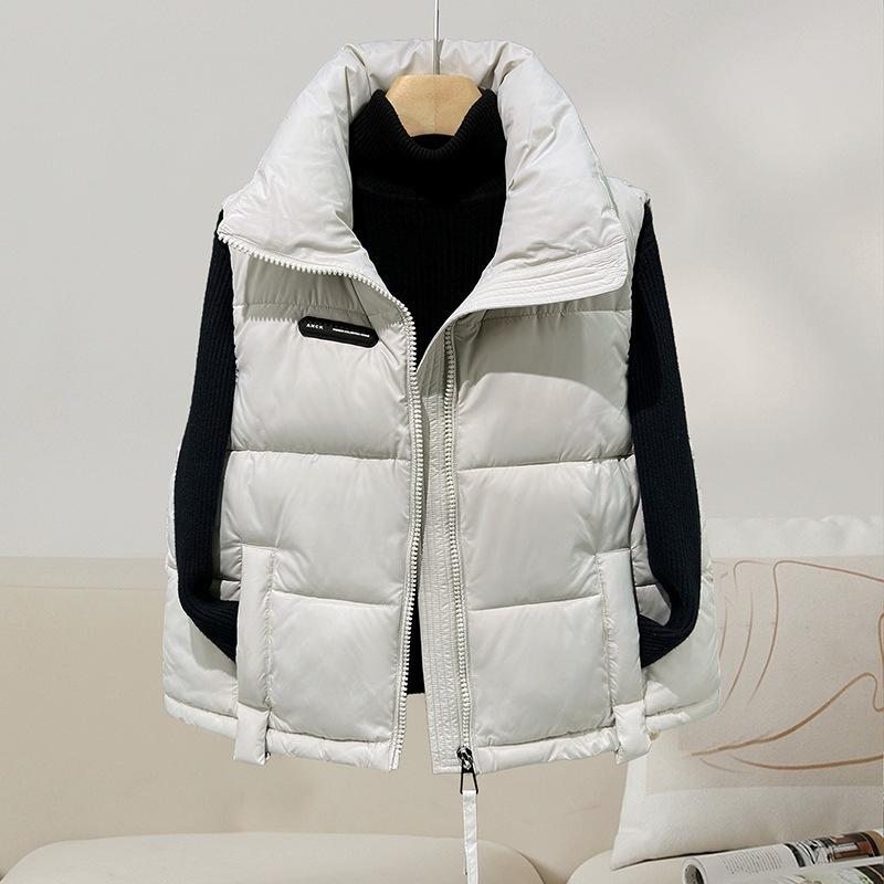 Down Cotton Vest Women's Short Autumn and Winter New Stand-up Collar Fashion Vest Vest Vest Vest Outer Wear