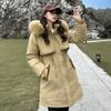 Removable hat pie overcome women's medium and long velvet thickened coat cotton-padded coat