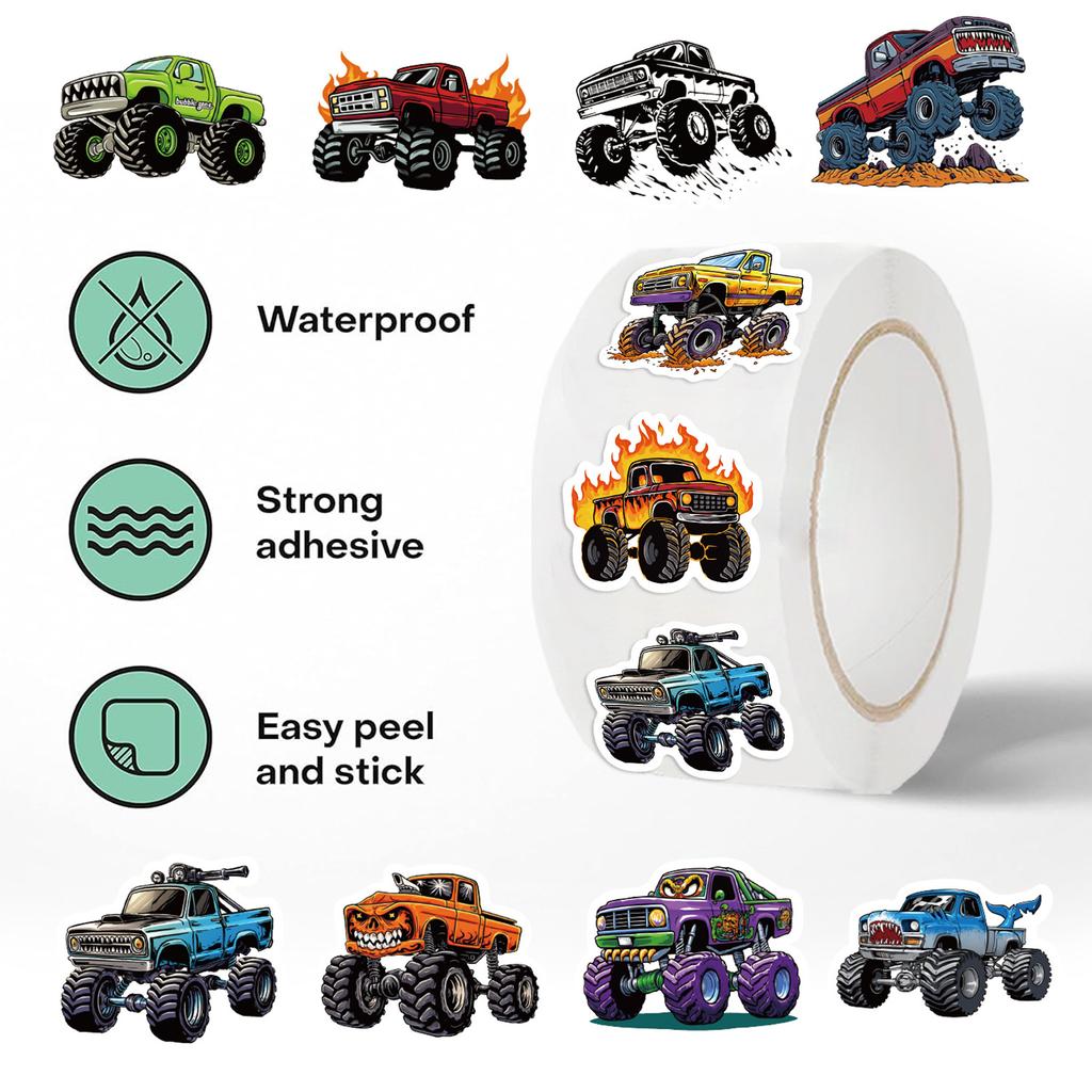 500 Pictures/roll New Tape Off-road Truck Man Account Material Decorative Envelope Seal Sticker Dots