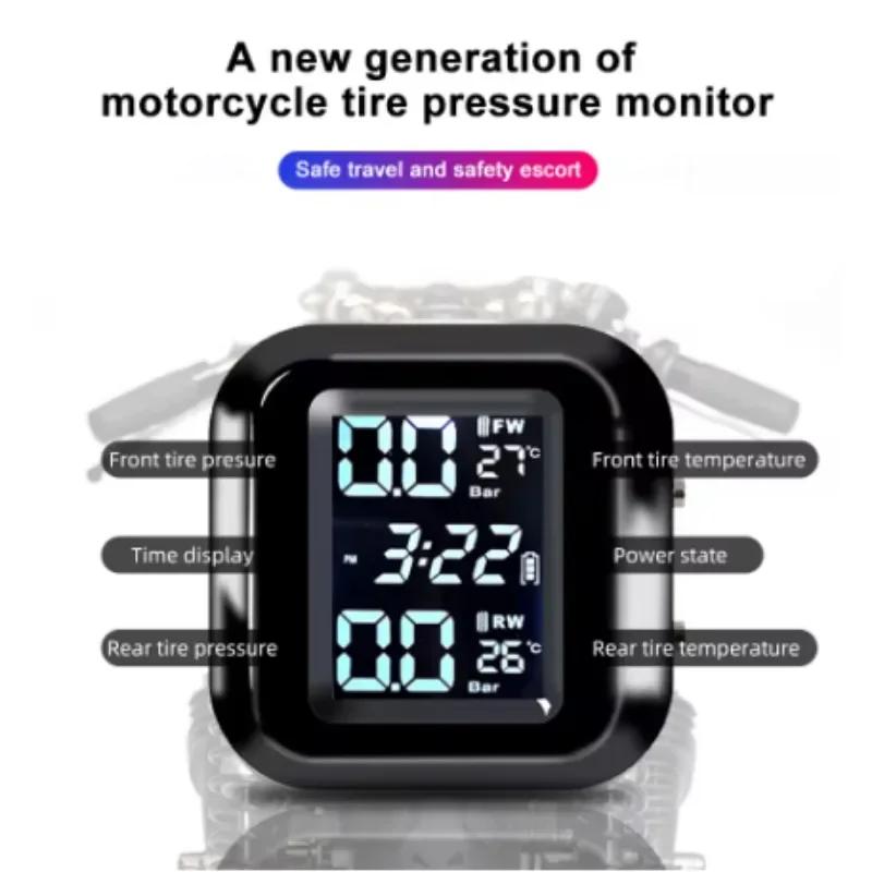 Wireless LCD Motorcycle Tire Pressure Monitoring System Pit Temperature Tester Tire Pressure Alarm System, Waterproof, 2 Sensors