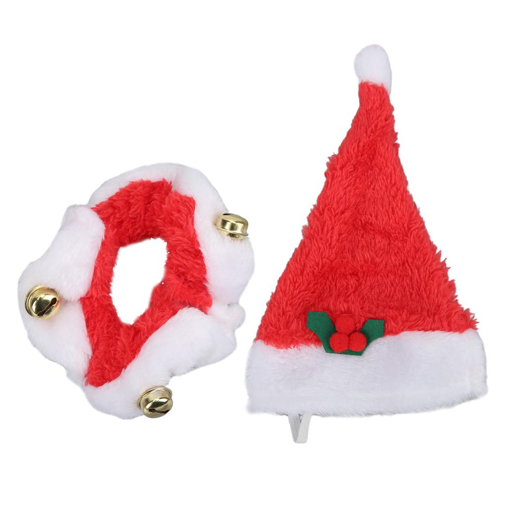 2 Sets Dog Christmas Hat Collar Santa Cat Costumes with Bells for Cats Small DogsS