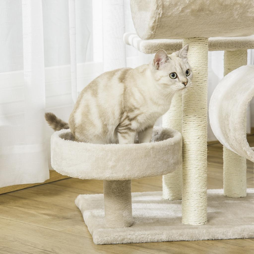 Cat Tree 105cm Cat Tower with Tunnel, Platforms Cat Scratching Post with Sisal Scratching Posts, for Cats up to 5 kg, Beige