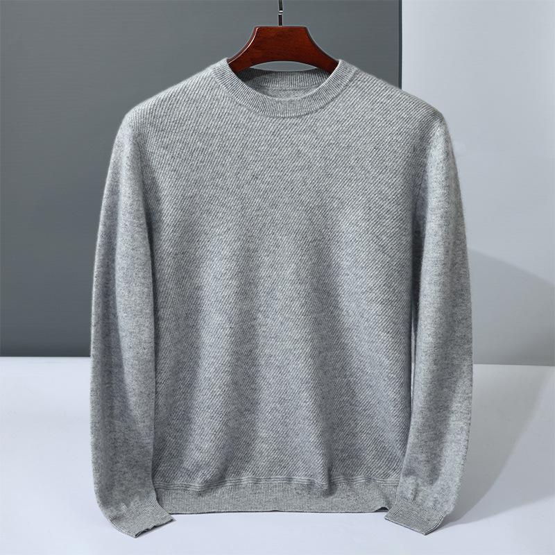 Jacquard cashmere sweater solid color versatile pullover sweater new soft waxy cashmere sweater men's