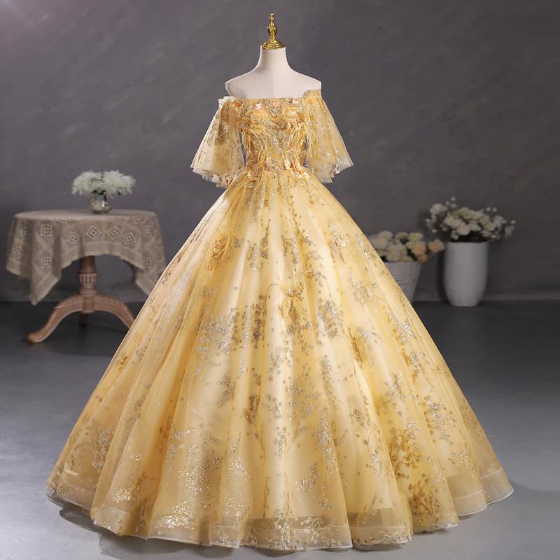 One-word shoulder champagne gold solo tutu