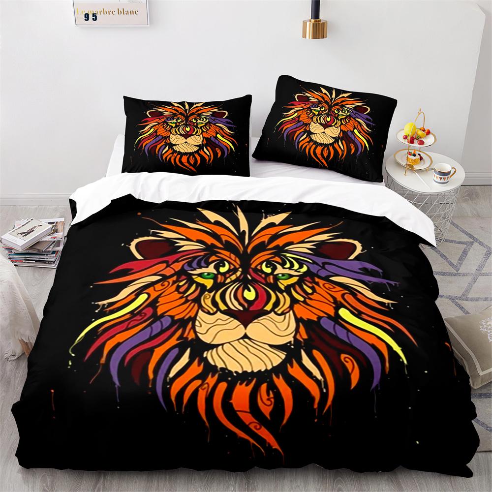 Lion Duvet Cover Set Cartoon Pattern Wild Animal Lion Cute Style Full Size Bedding Set Polyester Comforter Cover With Pillowcase