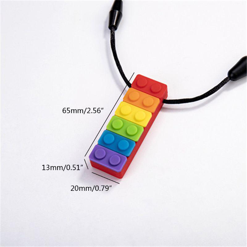 1PC Rainbow Brick Chew Necklace Baby Silicone Teether Autism Sensory Chewy Toys