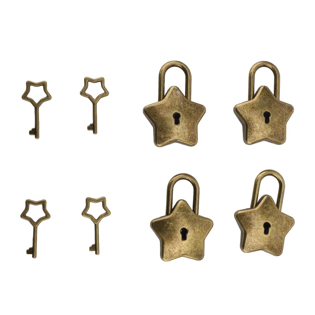 4 Set Treasure Chest Padlock Mini Metal Diary Book Jewelry Box Decorative Lock with Key S007 Five Pointed Star Shaped