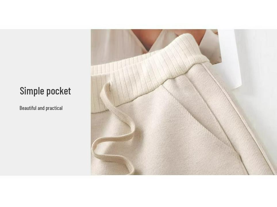 Pantaloni largi de cașmir gri pentru femei, căptușiți cu fleece, amestec de lână, lungi până la podea, toamnă și iarnă 2024.