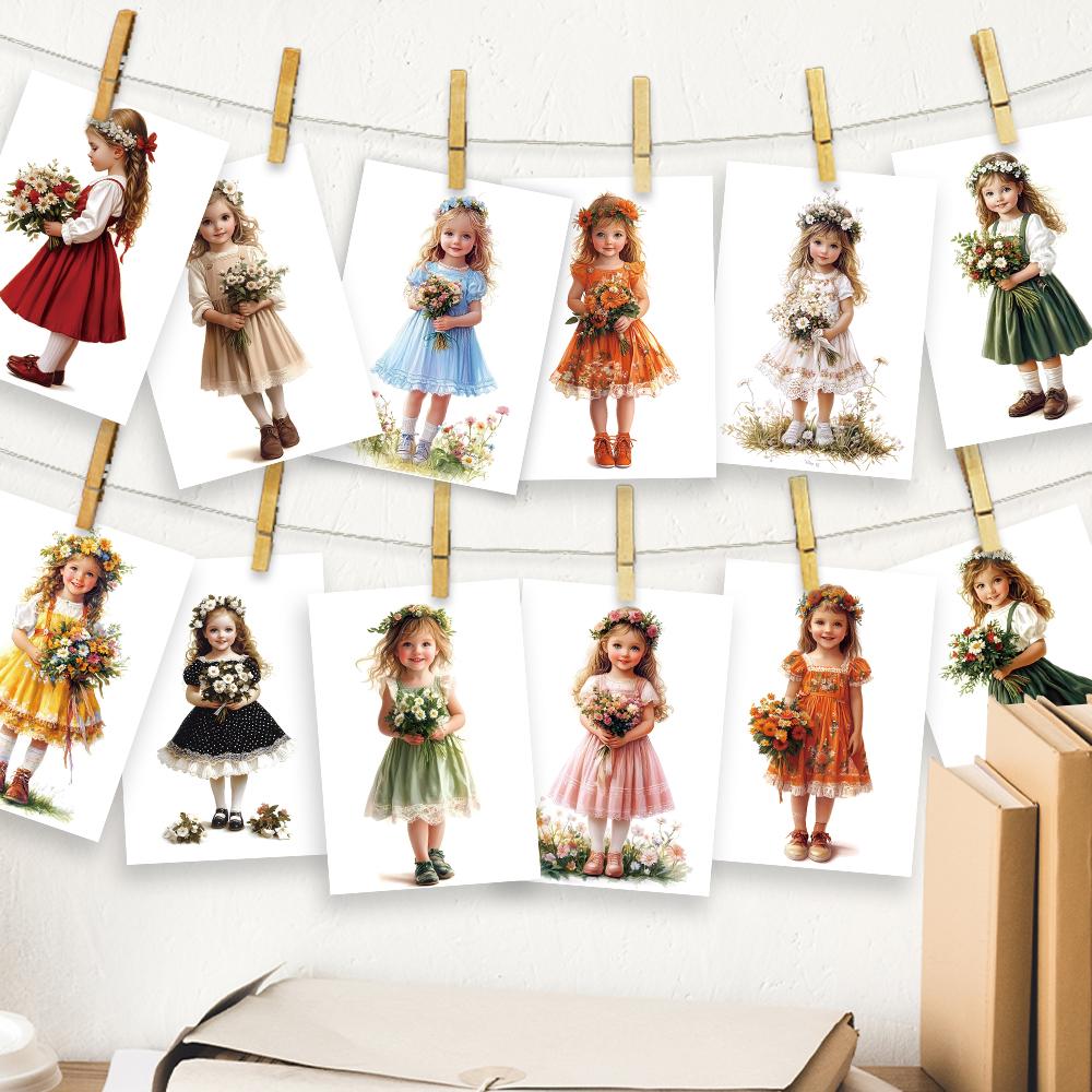 32pcs, Cute Girl Postcards, Cartoon Little Girls, Collection, Wall Stickers, Mailing Cards, Greeting Cards, DIY Postcards, D