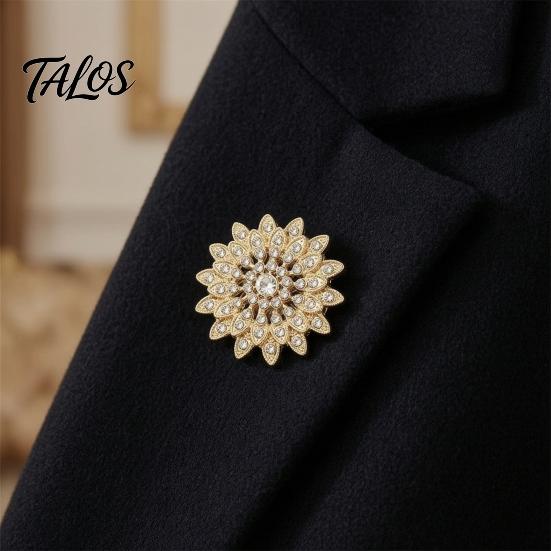 Decorative Coat Brooch Sparkling Rhinestone Sunflower Brooch, Golden Plated Floral Lapel Pin Pin, Dainty Clothing Jewelry Accessory for Women